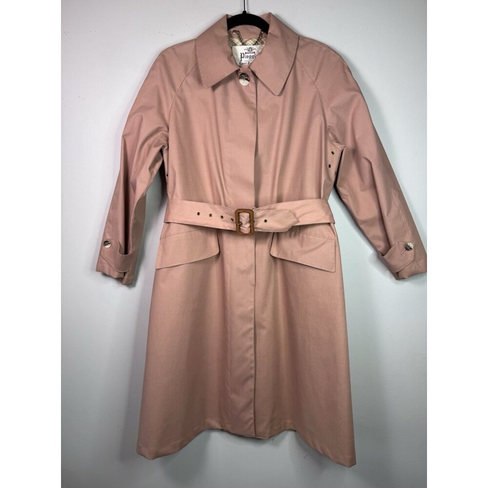 VTG PIOGGIA Count Romi 70s Italian Pink Peach Belt Trench Coat Women 10